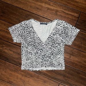 Brandy Melville Leopard Print Black and White Crop Top